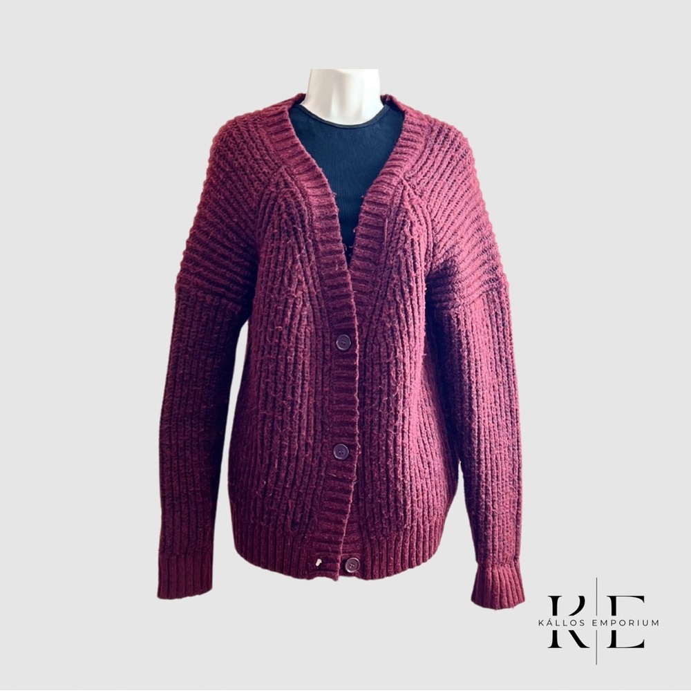 Olivia Sky Maroon Oversized Knit Cardigan